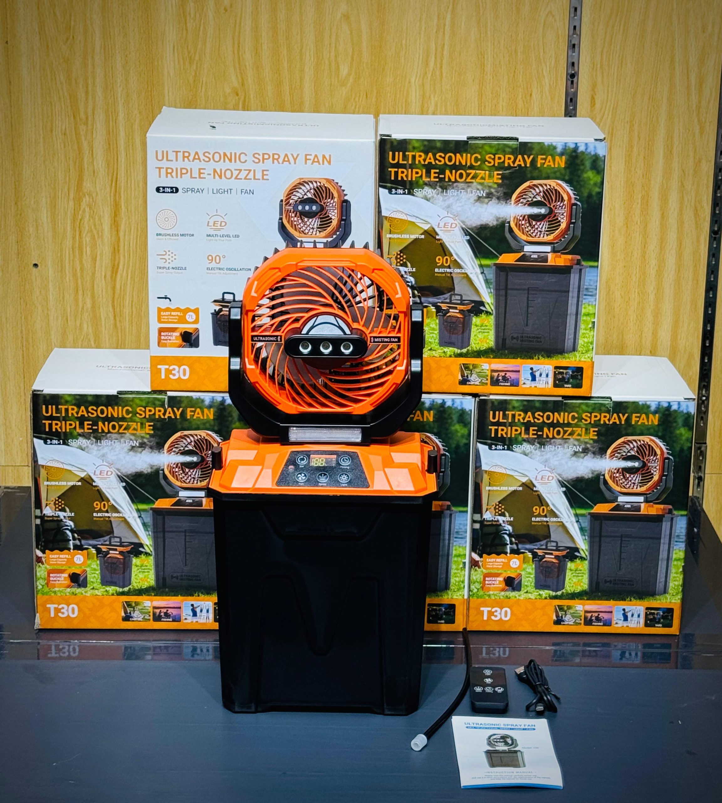 Ultrasonic Summer Spray Fan Triple-Nozzle